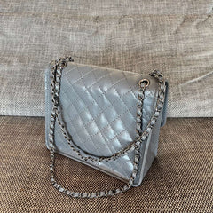 CHANEL 26S CLASSIC FLAP BAG 26 IN GREY CALFSKIN DARK SILVER HARDWARE