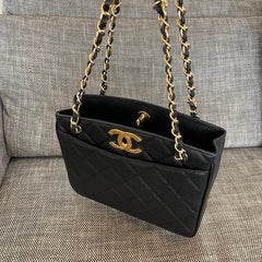 CHANEL 26S QUILTED SHOPPING TOTE BAG 28 IN BLACK CAVIAR CALFSKIN GOLD HARDWARE