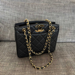 CHANEL 26S QUILTED SHOPPING TOTE BAG 28 IN BLACK CAVIAR CALFSKIN GOLD HARDWARE