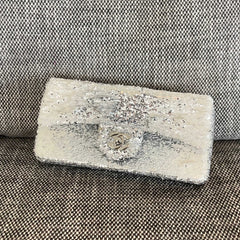 CHANEL 26S SEQUIN WOC 24 IN WHITE SILVER SEQUIN SILVER HARDWARE
