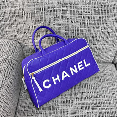 CHANEL 26S BOWLING BAG LARGE 46 IN BLUE PURPLE AND WHITE CALFSKIN GOLD HARDWARE