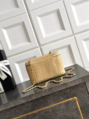 CHANEL 26S VANITY CASE 17 IN BEIGE WOVEN RAFFIA GOLD HARDWARE