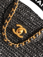 CHANEL 26S TOP HANDLE BAG 19 IN BLACK RAFFIA AND CALFSKIN GOLD HARDWARE
