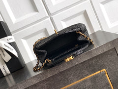 CHANEL 26S TOP HANDLE BAG 19 IN BLACK RAFFIA AND CALFSKIN GOLD HARDWARE