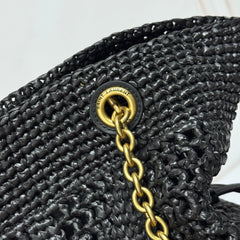 YSL 2026 Jamie Shopping Raffia Handbag 35cm Black Woven