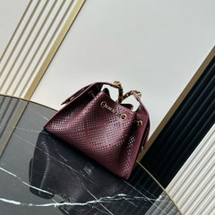 CHANEL 26S HOBO BAG 22 IN BURGUNDY RED PERFORATED CALFSKIN GOLD HARDWARE