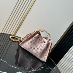 CHANEL 26S HOBO BAG 22 IN LIGHT PINK PERFORATED CALFSKIN GOLD HARDWARE