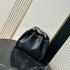 CHANEL 26S HOBO BAG MEDIUM 30 IN BLACK PERFORATED CALFSKIN GOLD HARDWARE