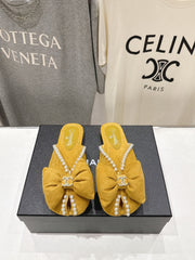 chanel/26SS NEW Pearl bow flat slippers