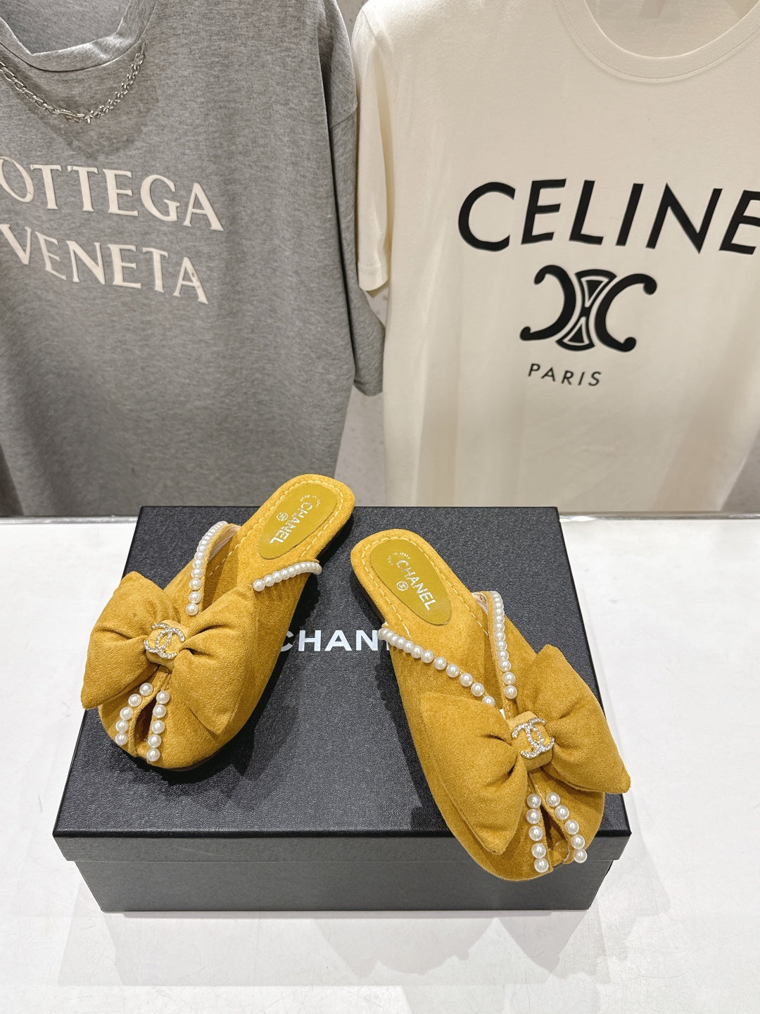 chanel/26SS NEW Pearl bow flat slippers