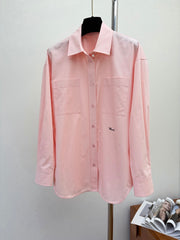 chanel/🔥Highest Quality🔥26SS NEW show style double pocket silk cotton pink shirt