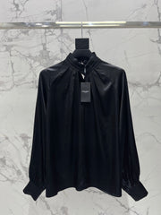 Yves Saint Laurent/🔥Highest Quality🔥26SS NEW Hollow neckline patchwork balloon sleeve shirt