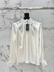 Yves Saint Laurent/🔥Highest Quality🔥26SS NEW Hollow neckline patchwork balloon sleeve shirt