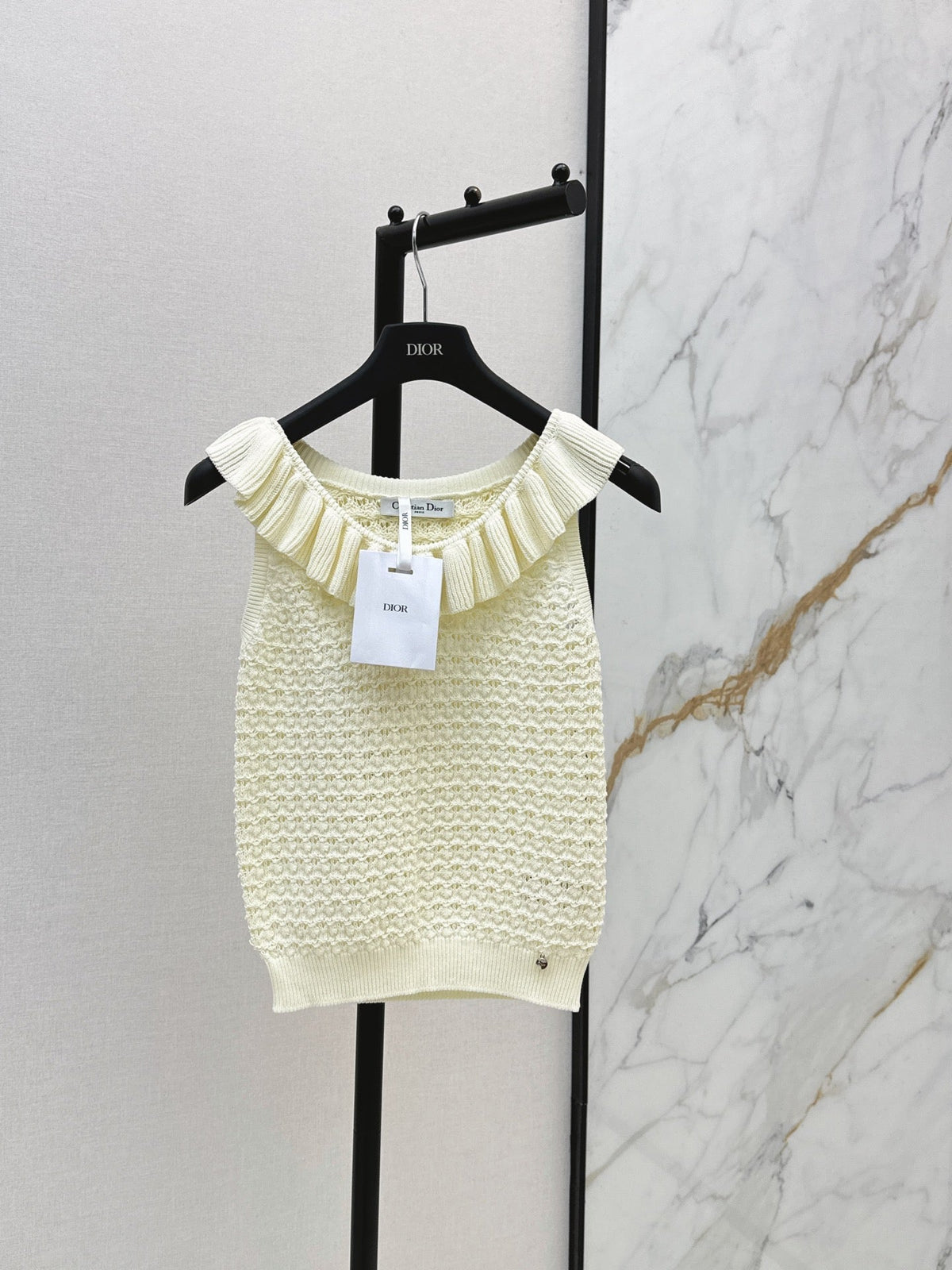 Dior/26SS NEW Ruffled Collar Openwork Crochet Vest