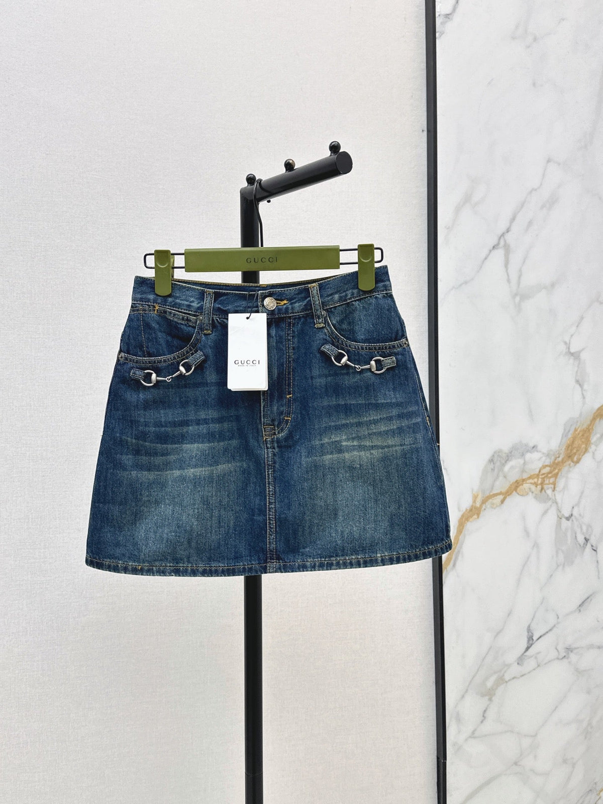 26SS NEW Horsebit Denim Midi Skirt