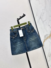 26SS NEW Horsebit Denim Midi Skirt