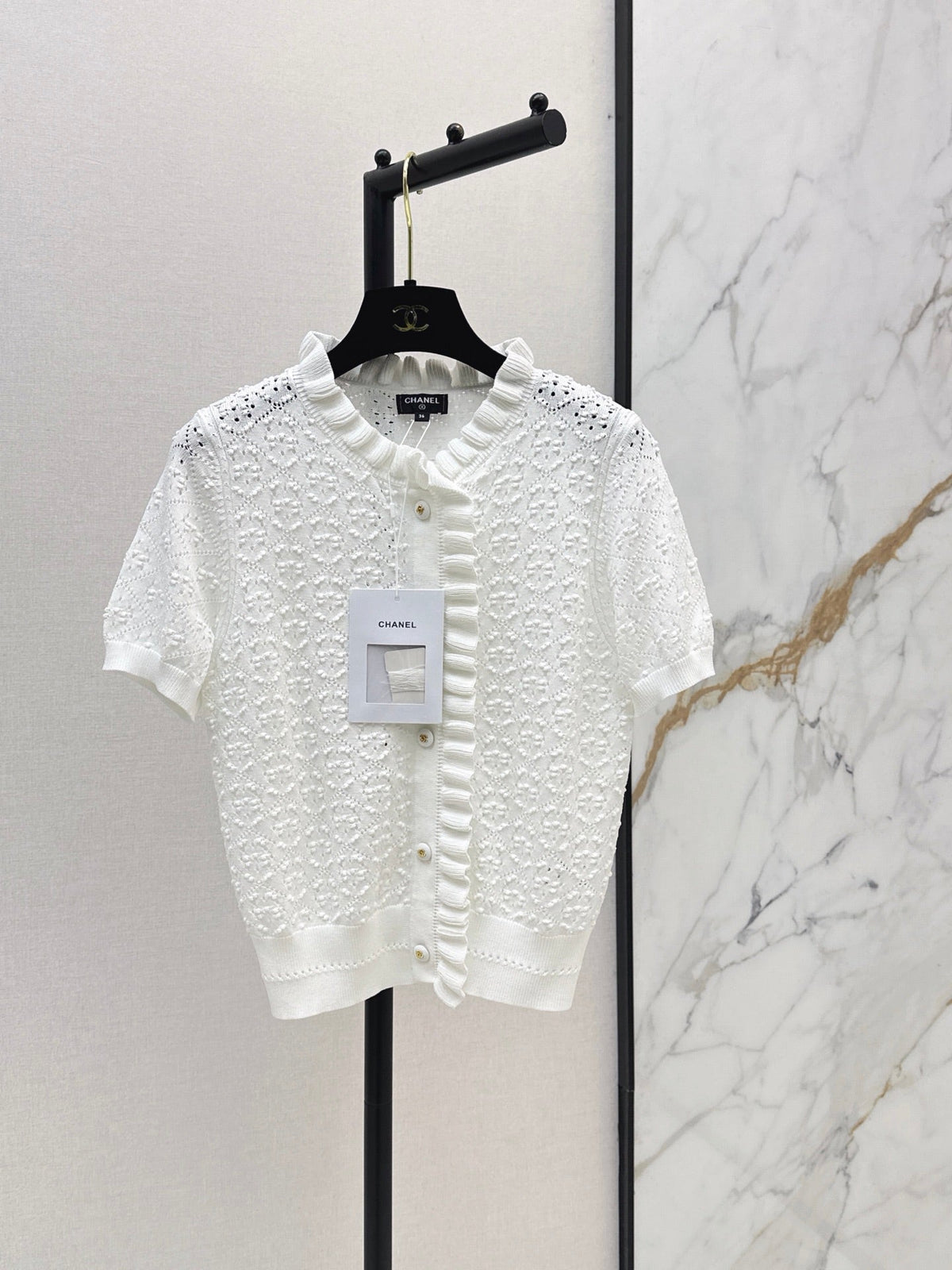 26SS NEW Ruffled Edge Design 3D Crochet Knit Sweater