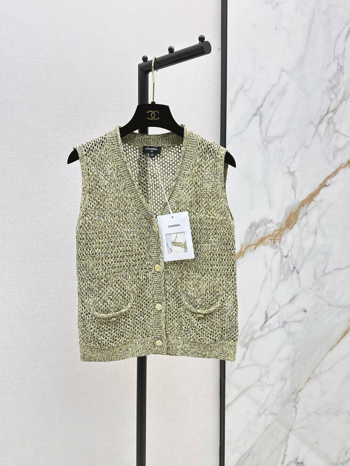 26SS NEW Openwork Knitted Vest 💛 Mixed Color Yarn