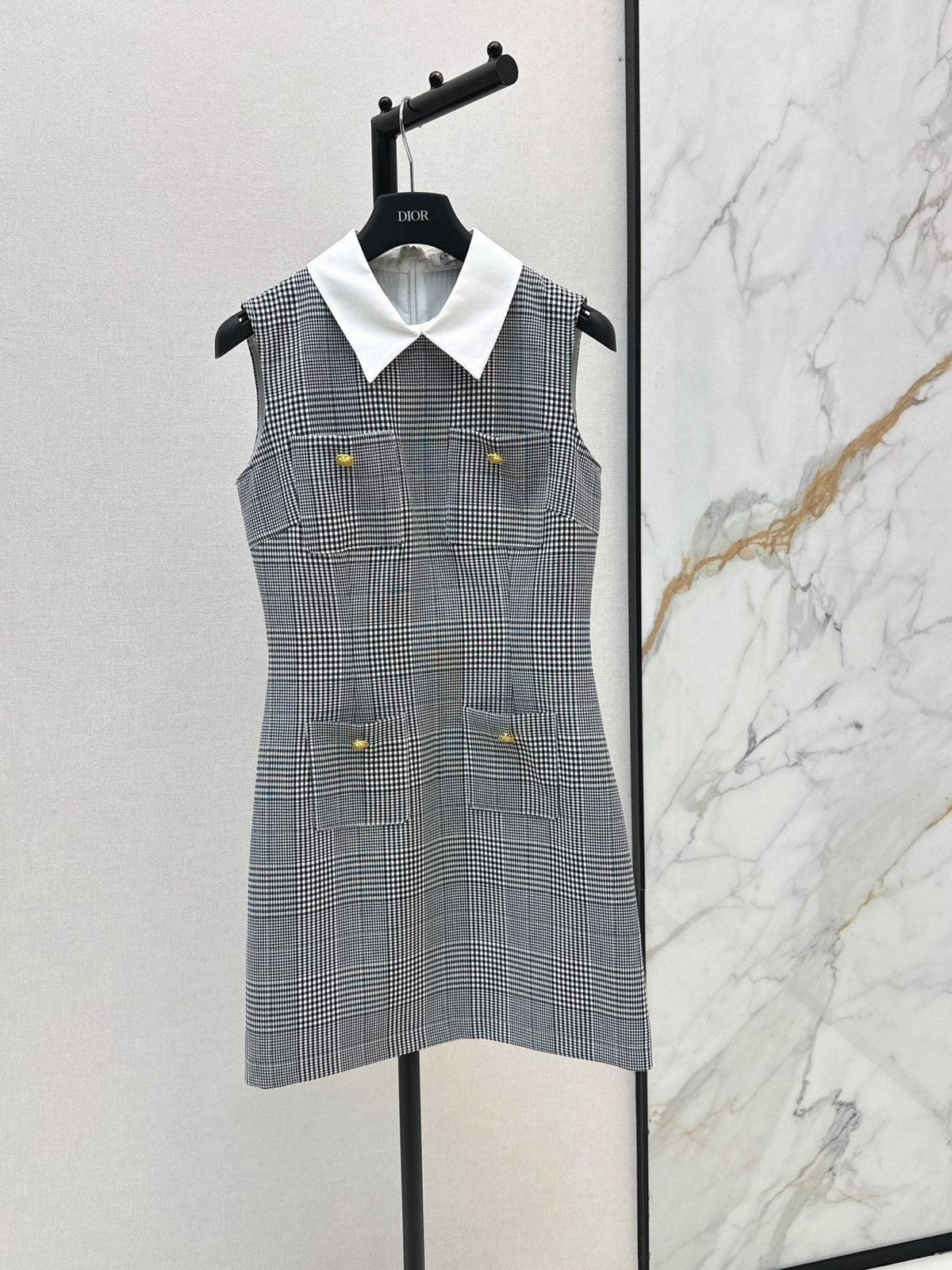 26SS NEW Color-blocked plaid vest dress with lapel 🖤