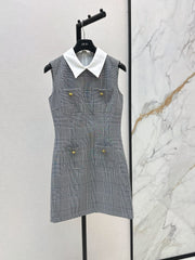 26SS NEW Color-blocked plaid vest dress with lapel 🖤