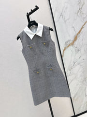 26SS NEW Color-blocked plaid vest dress with lapel 🖤