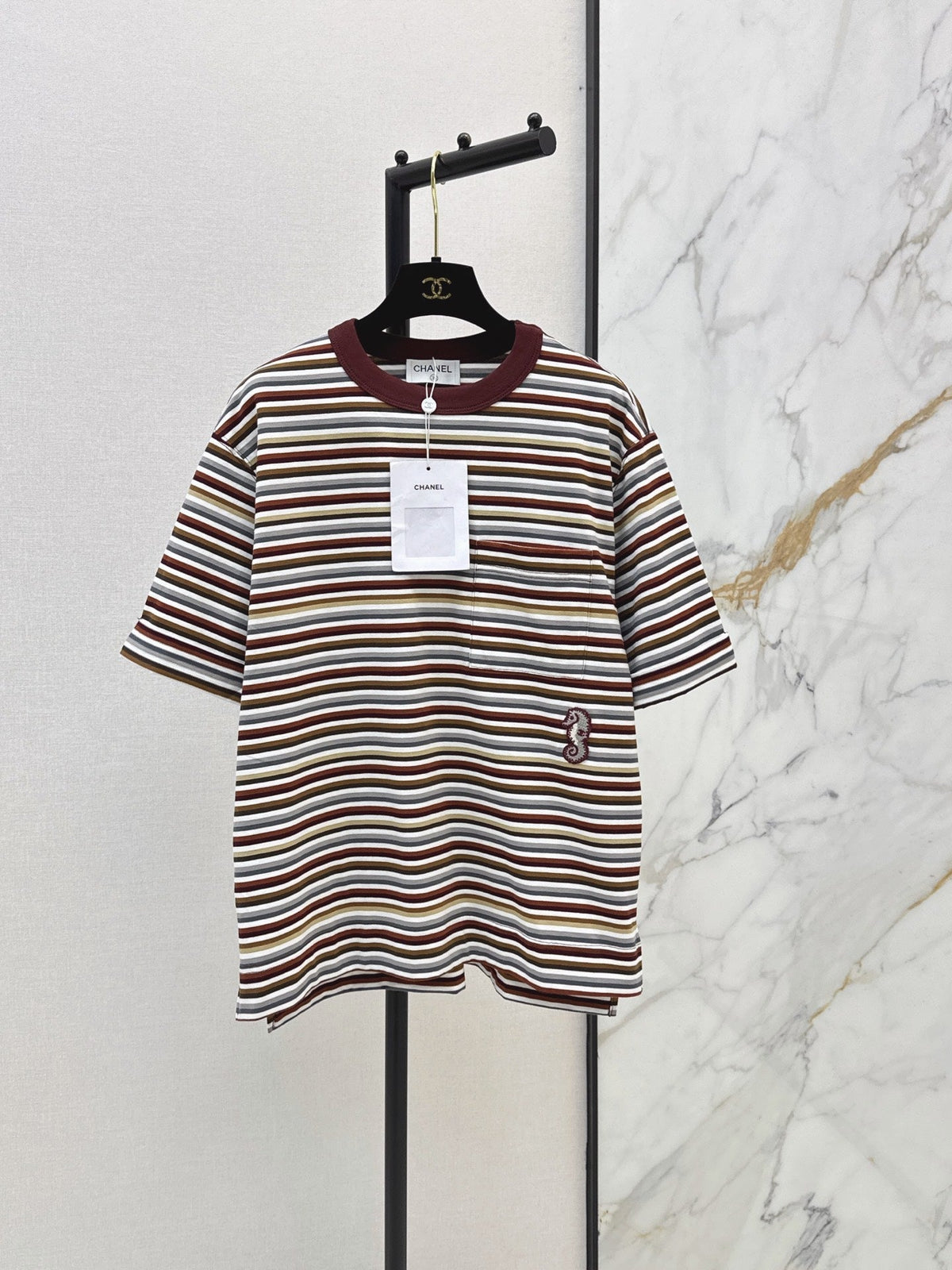26SS NEW Oversized Striped Seahorse T-Shirt 🤎