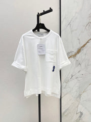 26SS NEW Simple Pocket Loose Rolled-Up Short-Sleeve White T-Shirt 🤍