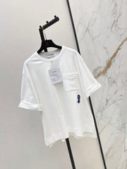 26SS NEW Simple Pocket Loose Rolled-Up Short-Sleeve White T-Shirt 🤍