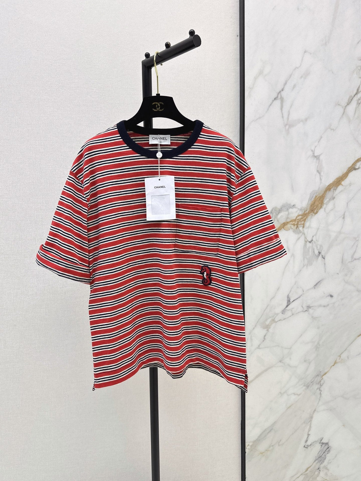 26SS NEW Retro Color Block Striped Rolled-Up Short-Sleeve T-Shirt 🤎
