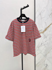 26SS NEW Retro Color Block Striped Rolled-Up Short-Sleeve T-Shirt 🤎