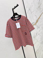 26SS NEW Retro Color Block Striped Rolled-Up Short-Sleeve T-Shirt 🤎
