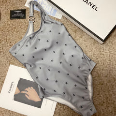 chanel/26SS NEW Grey One-Shoulder One-Piece Swimsuit 👙