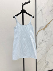26SS NEW Coco Girl Beach Collection Heavy Embroidery Diamond Pattern Denim Suspender Dress🩵
