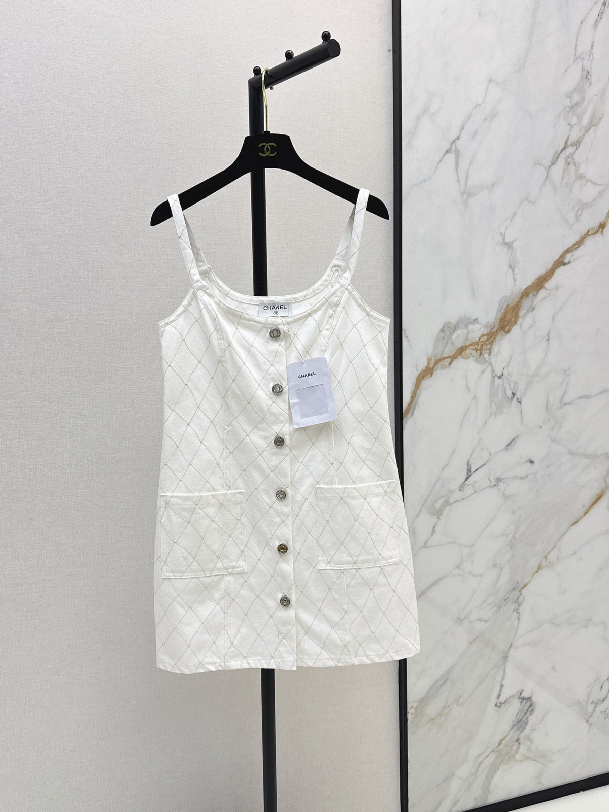 26SS NEW Coco Girl Beach Collection Heavy Embroidery Diamond Pattern Denim Suspender Dress🩵
