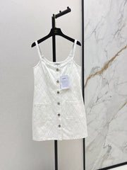 26SS NEW Coco Girl Beach Collection Heavy Embroidery Diamond Pattern Denim Suspender Dress🩵
