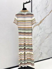 26SS NEW Color-blocked Long Striped Dress with Lapel Collar 🤎