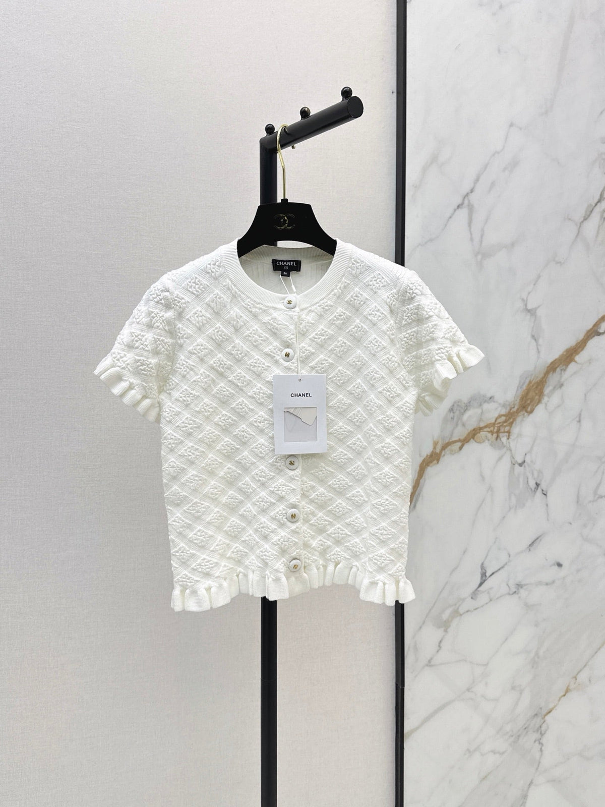 26SS NEW Diamond Pattern 3D Jacquard Short-Sleeve Knit Cardigan 🤍