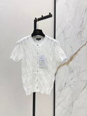 26SS NEW Crew Neck Knitted Openwork Short-Sleeve Cardigan 🖤