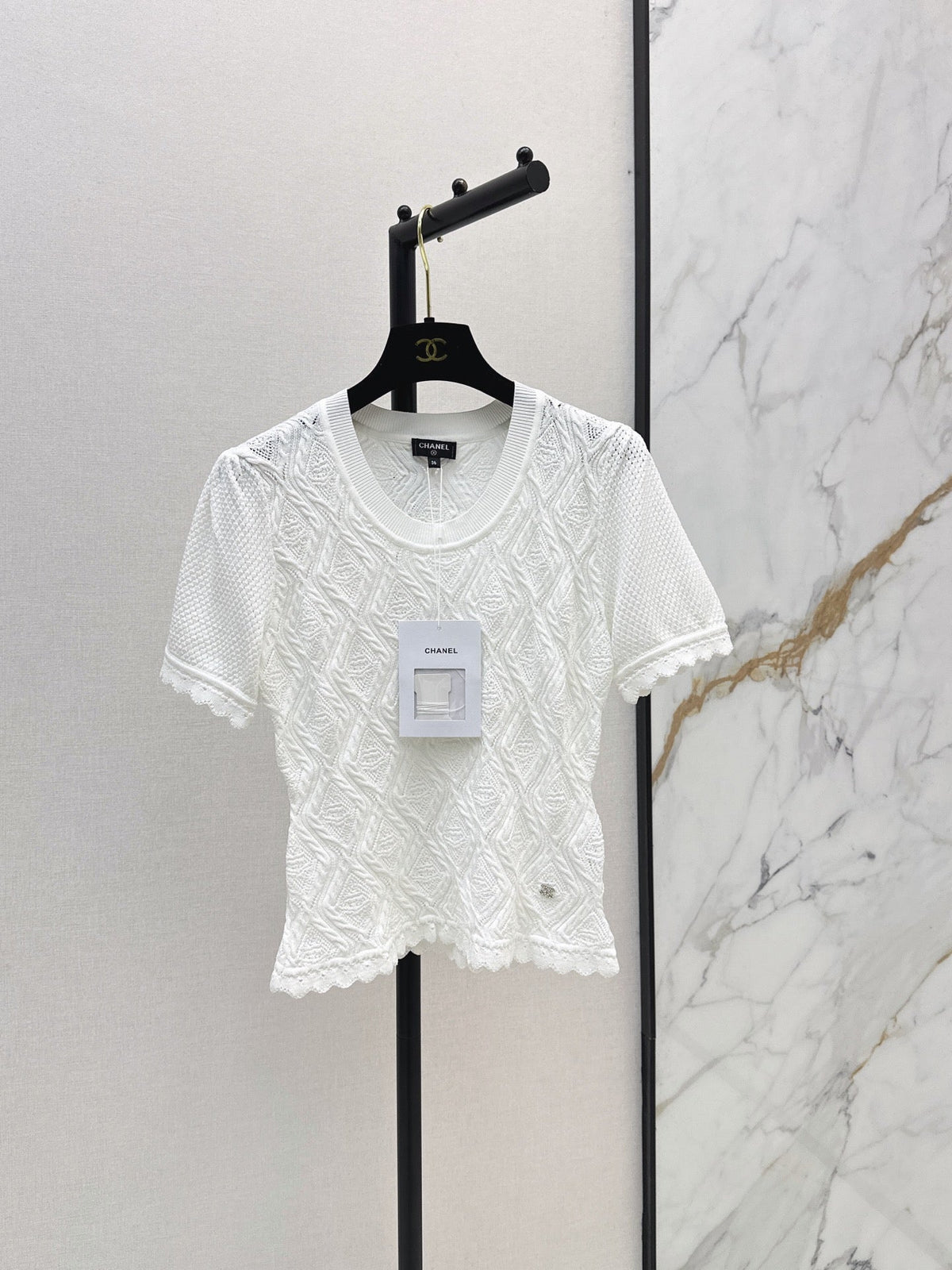 26SS NEW U-neck knitted openwork short-sleeved knit top 🖤