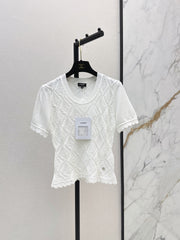 26SS NEW U-neck knitted openwork short-sleeved knit top 🖤
