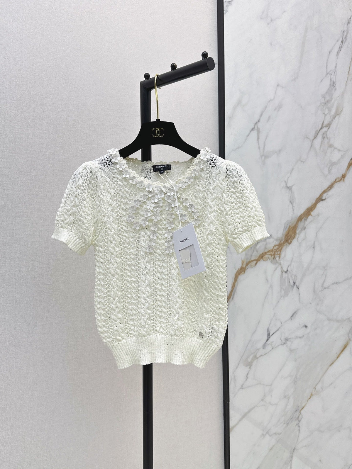 26SS NEW White Openwork Knit Short-Sleeve T-Shirt 🤍