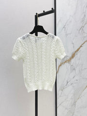 26SS NEW White Openwork Knit Short-Sleeve T-Shirt 🤍