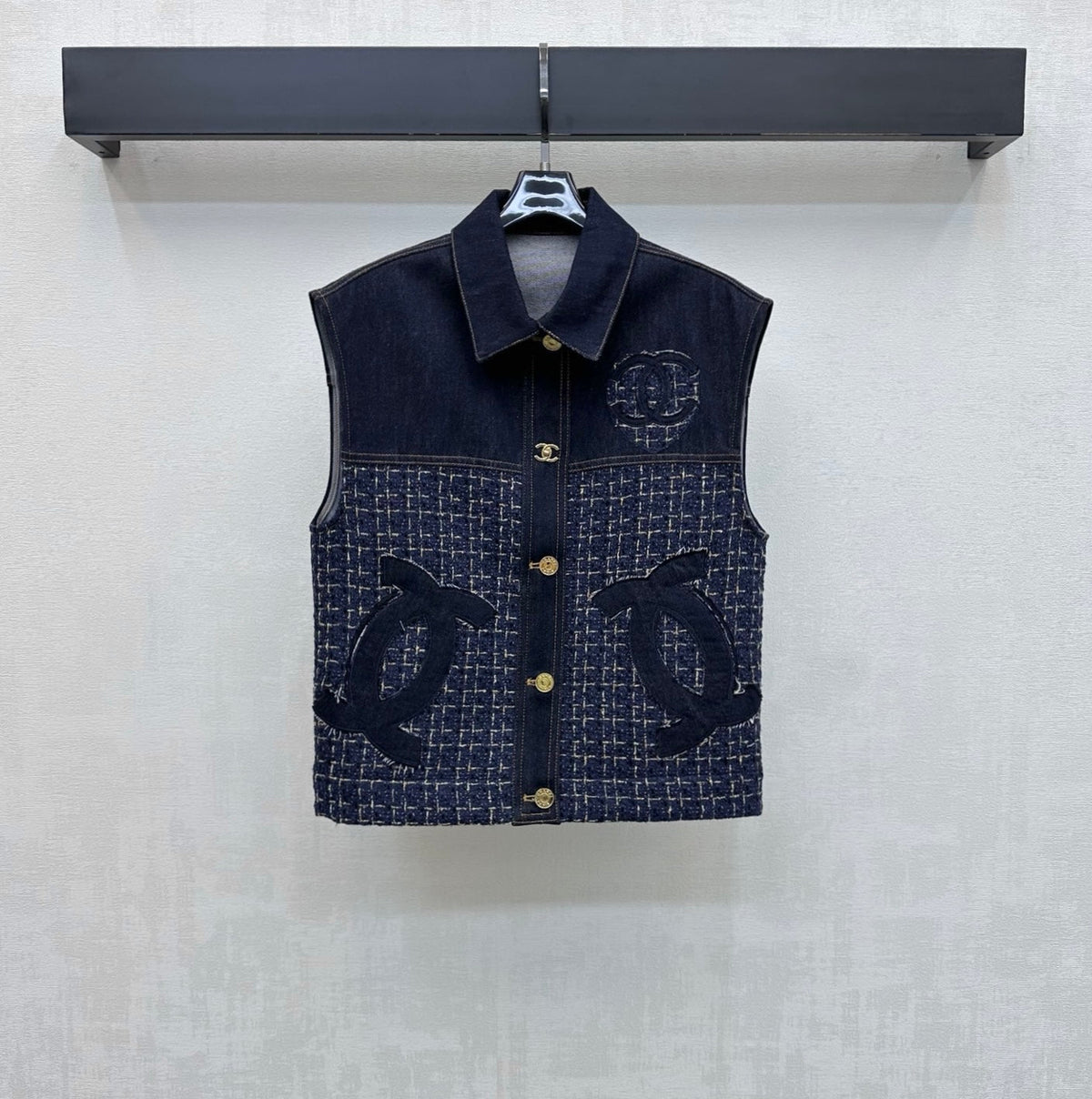 26SS NEW Tweed Patchwork Denim Vest