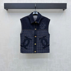 26SS NEW Tweed Patchwork Denim Vest