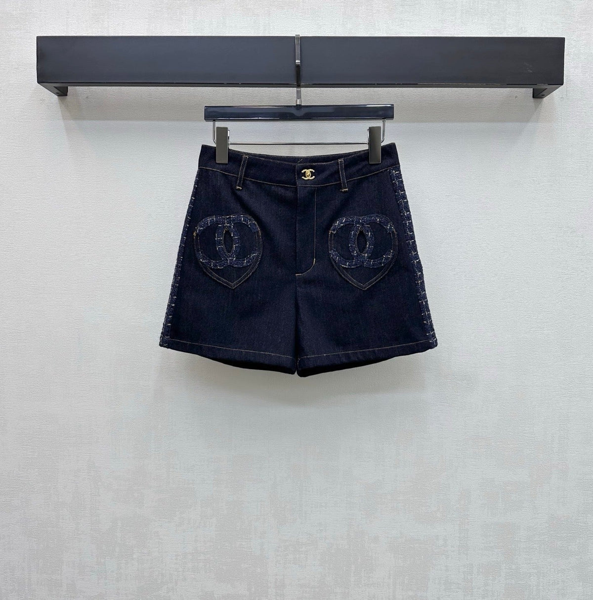 26SS NEW Tweed Patchwork Denim Shorts