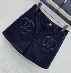26SS NEW Tweed Patchwork Denim Shorts