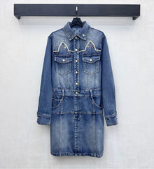 26SS New Heavily Embellished Denim Dress