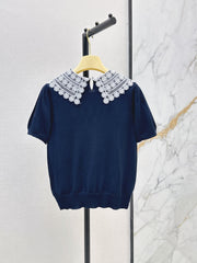 26SS New Faux-Layer Knit Top with Contrast-Color Lace Collar 🤍