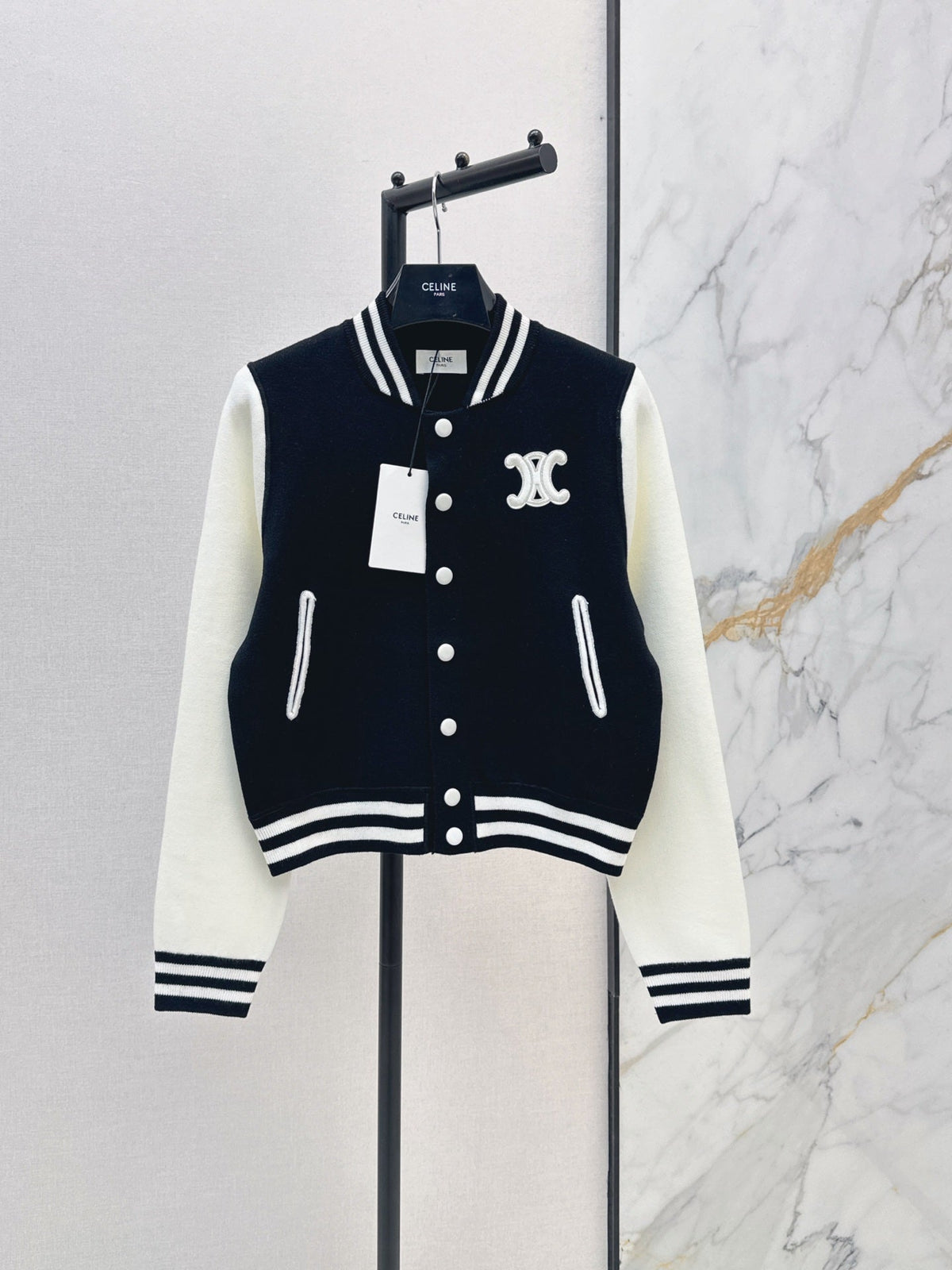 26FW New Black & White Color-Block Knit Varsity Jacket 🖤