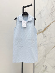 26FW New Quilted-Stitch Denim Shirt Dress with Collar 🩵